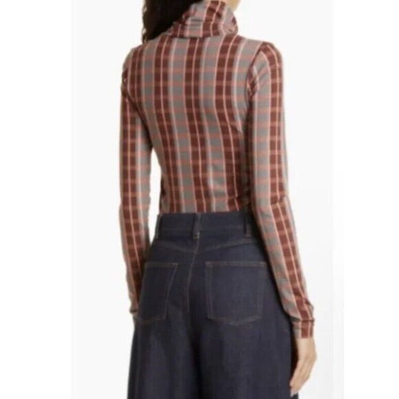 Tanya Taylor Sz L Top Turtleneck Neck Gray Caramel Corpcore Designer Boho Retro - Picture 3 of 6